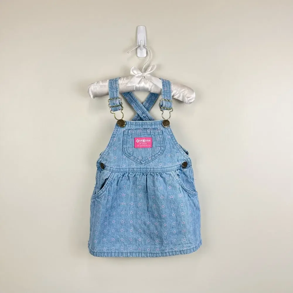 Vintage OshKosh B'gosh Blue Floral Jumper Dress 18 Months USA - Picture 1 of 7